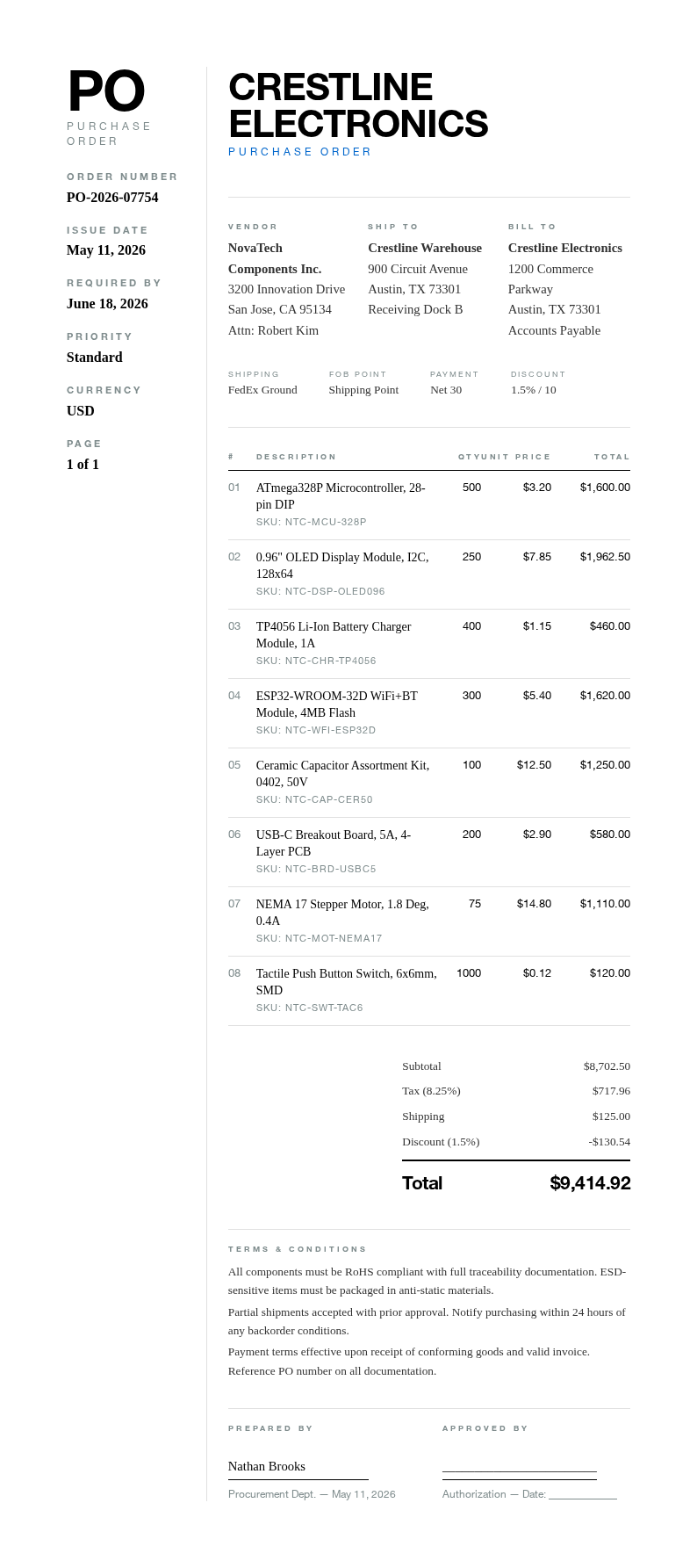 Typographic focused Purchase Order